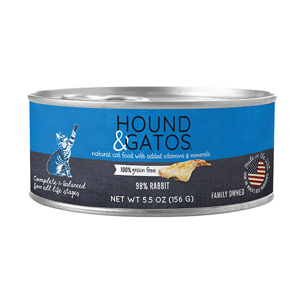 Hound & Gatos 98% Rabbit Grain-Free Canned Cat Food, 5.5-oz, case of 24
